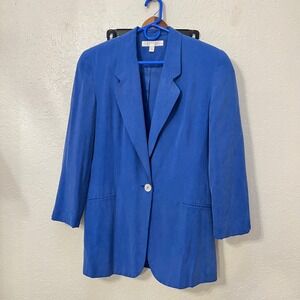 VTG‎ EXPRESS SILK Blue Single Button Blazer Jacket Women's Size S Boxy 80s